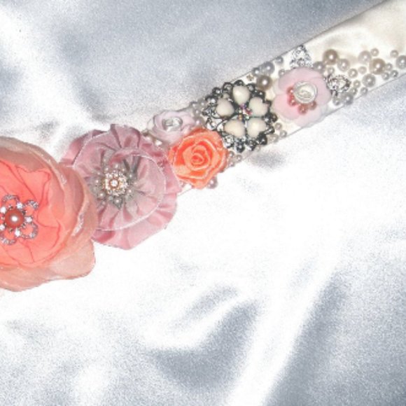 Bridal Wedding Sash Belt White-Salmon-Ivory New